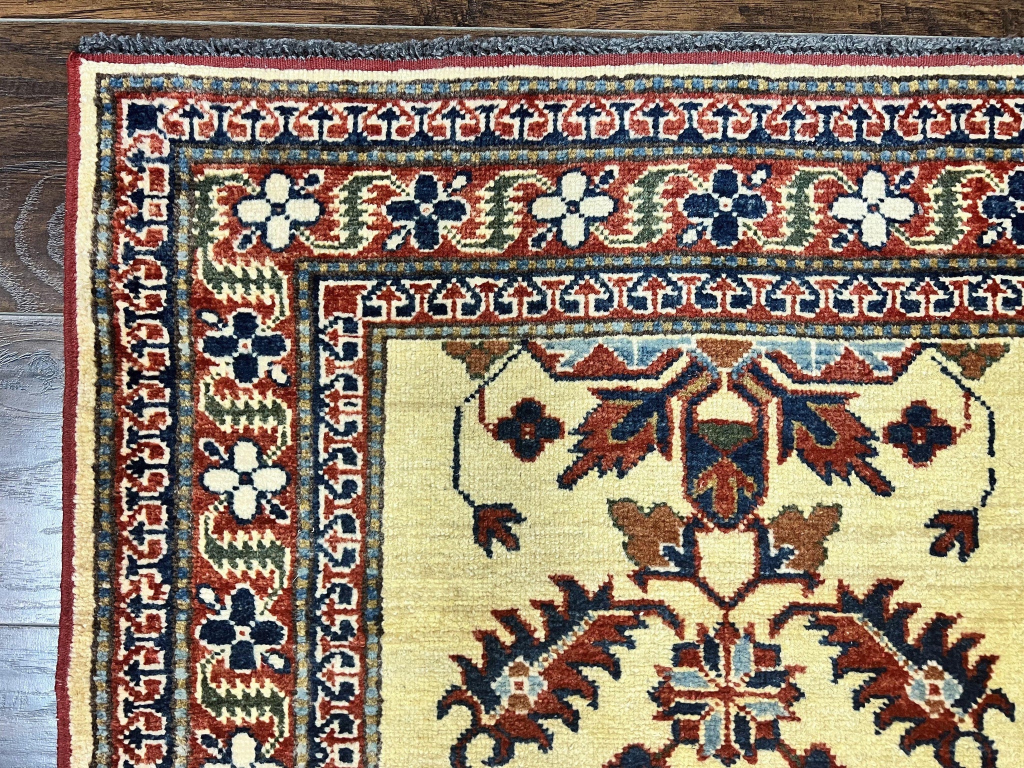 Afghan Heriz Runner Rug 2.9 x 12, Vintage Hand Knotted Persian Carpet for Hallway, 12ft Runner, Wool, Cream by Jewel Rugs