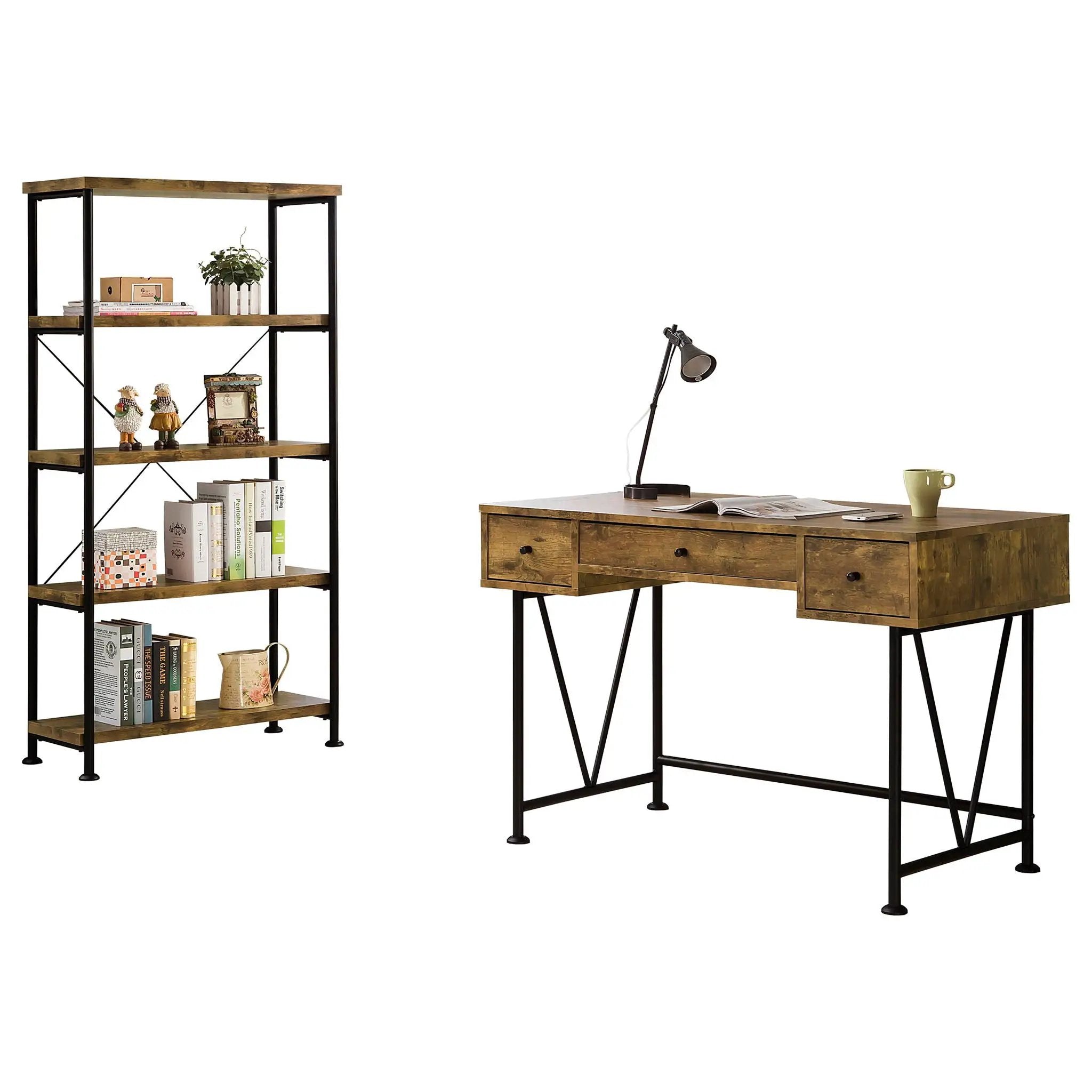 Analiese 2-piece Computer Desk Bookcase Set Rustic Nutmeg by Unique Piece Furniture