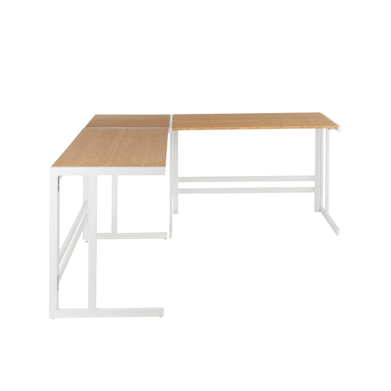 Roman - Industrial L Shaped Desk - White / Natural by HouseOfZazla