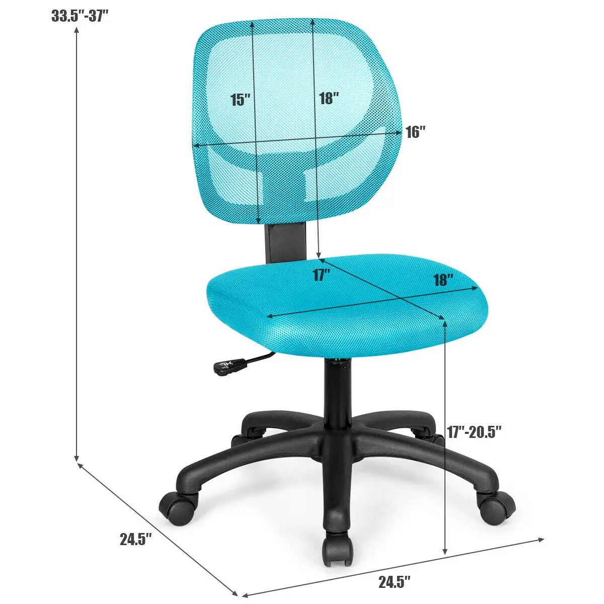 Low-back Computer Task Chair with Adjustable Height and Swivel Casters, photo 17 of 24