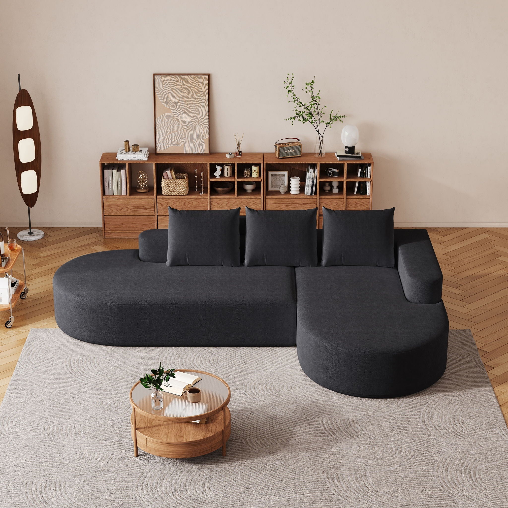 Modern Curved Sofa, L-Shaped Modular Sectional Set With 3 Pillows by HouseOfZazla