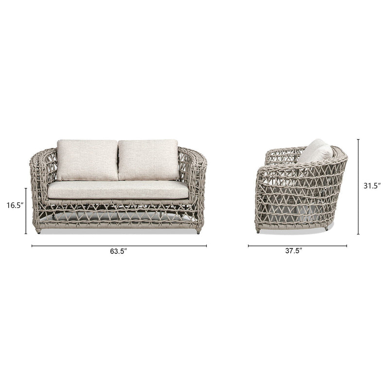 Everly - Frame Barrel Deep Seating Patio Loveseat Sofa Axroma Olefin - Oat Beige by HouseOfZazla