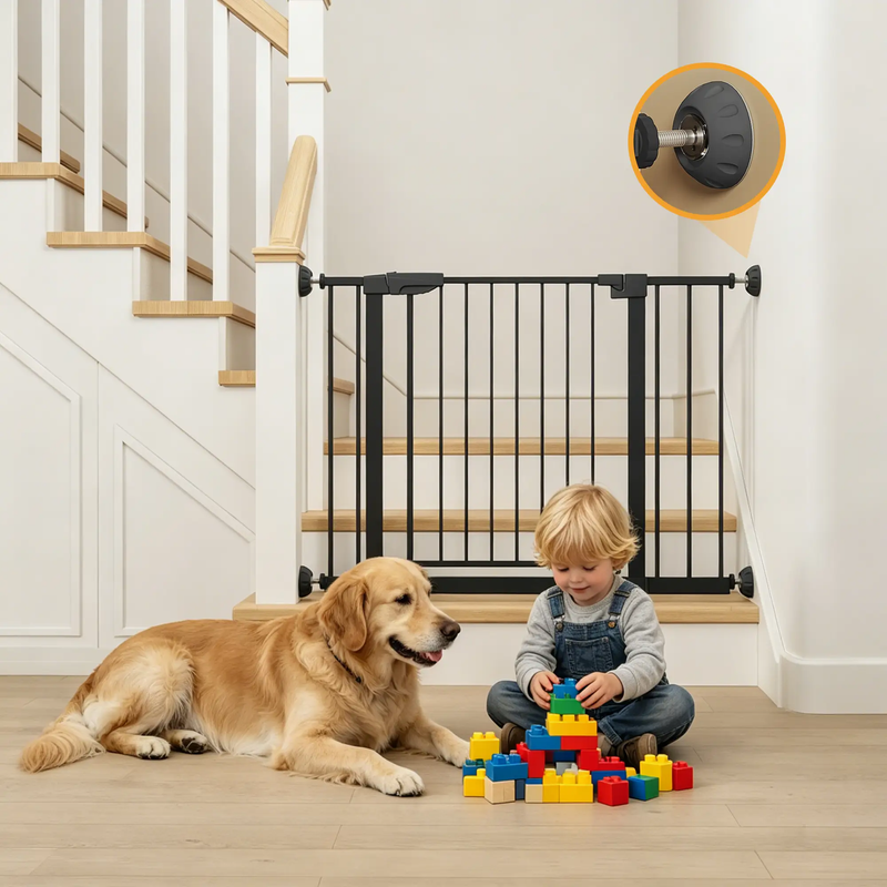 Wide Baby Gate with Wall Protector for Stairs and Doorways by HouseOfZazla