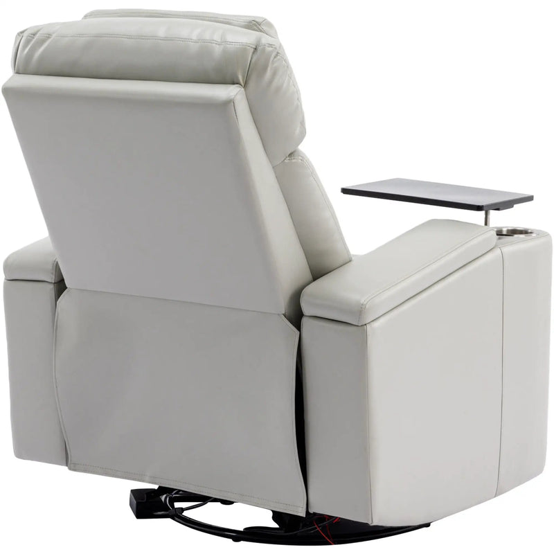 270° Power Swivel Recliner Home Theater Chair With Hidden Arm Storage, LED Light, Cup Holder, And Tray Table by HouseOfZazla