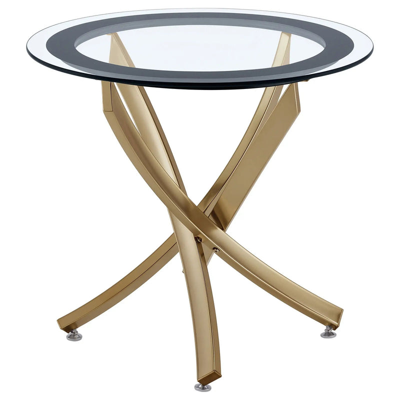 Brooke Round Glass Top Side End Table Metal Base Brass by Unique Piece Furniture