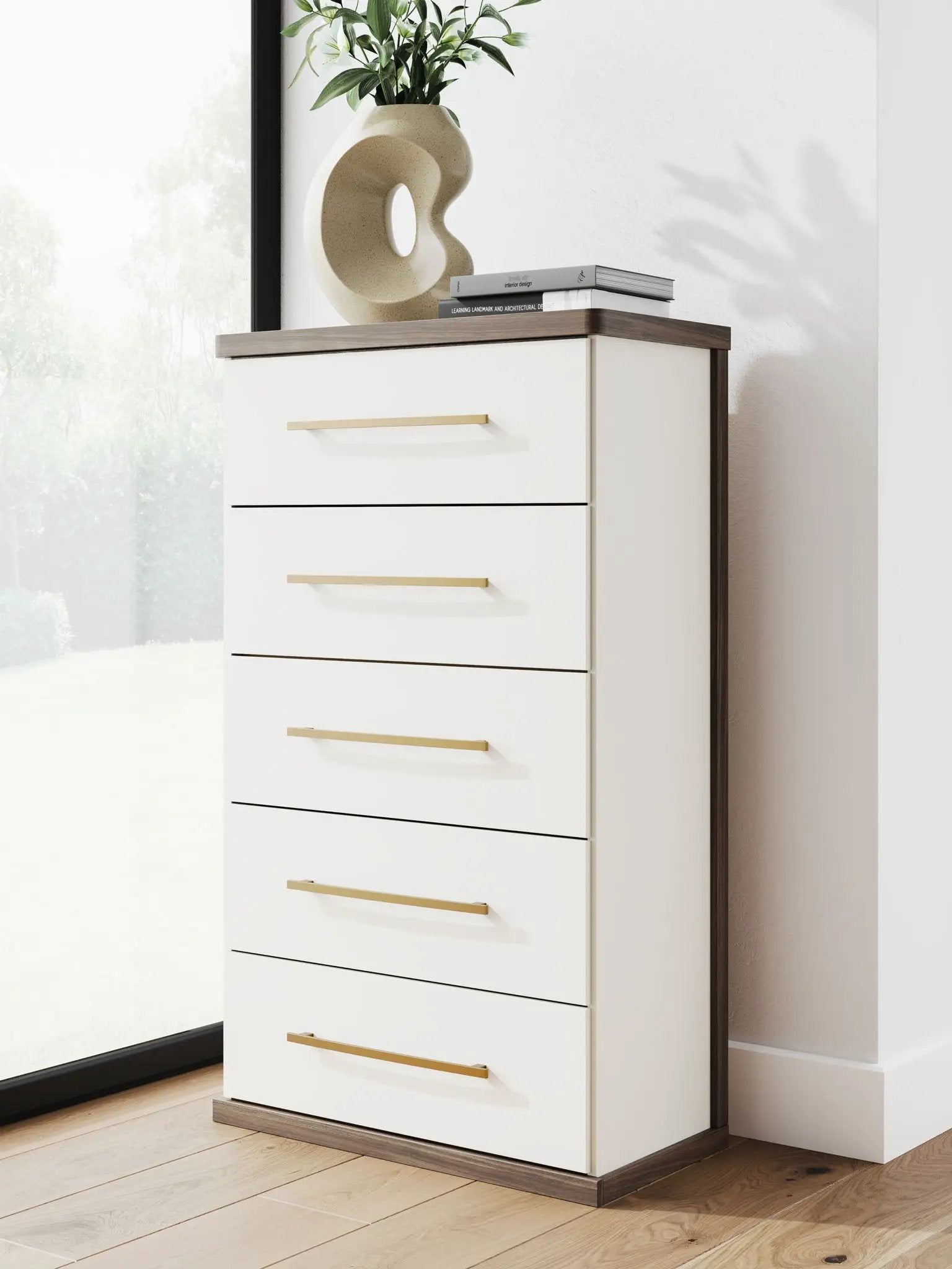 Kendanport - Five Drawer Chest - Brown / White by Unique Piece Furniture