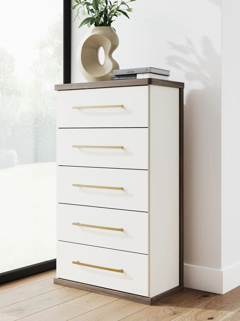 Kendanport - Five Drawer Chest - Brown / White by Unique Piece Furniture