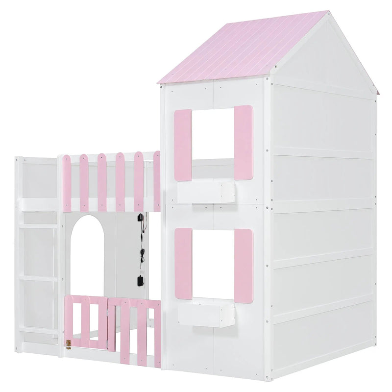 Full over Full House Bunk Bed with Storage - Pink, photo 7 of 10