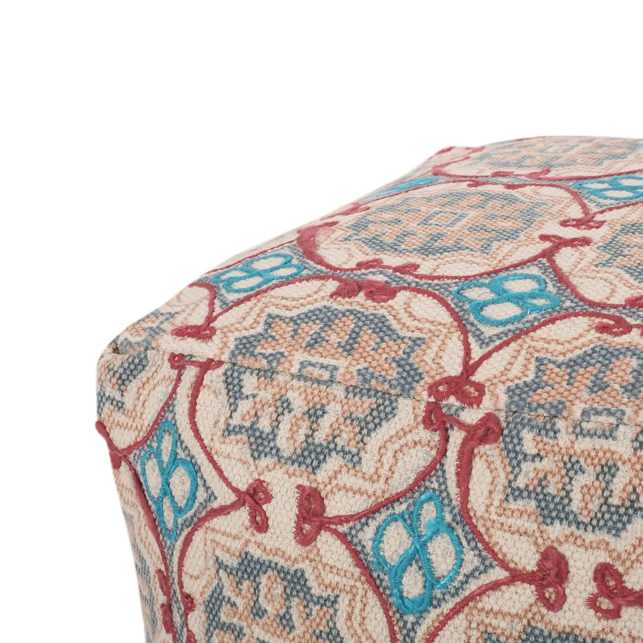 Amelia - Handcrafted Fabric Pouf, Rustic Elegance - Multicolored by Unique Piece Furniture