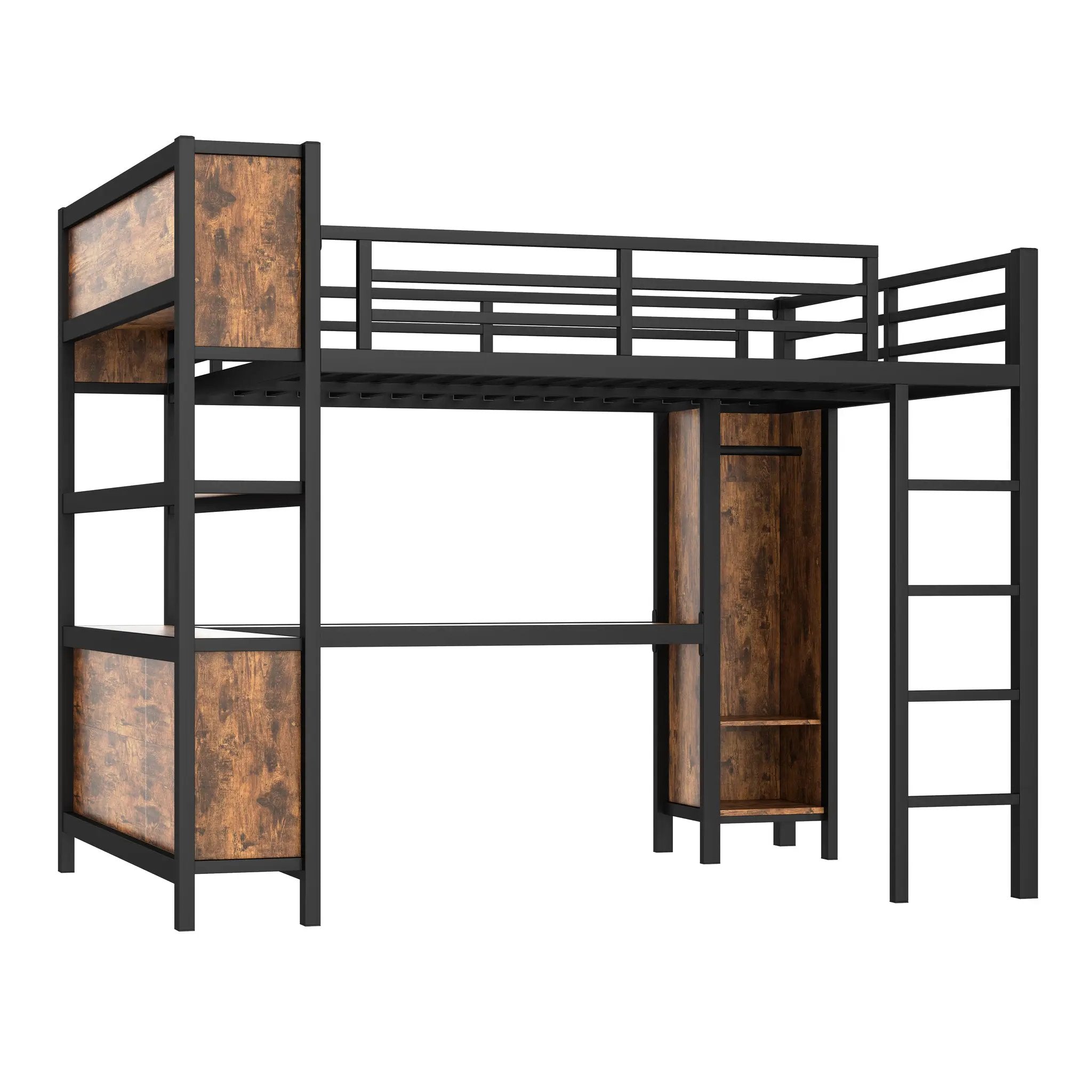 Metal Loft Bed with Wardrobe and L-Shaped Desk by HouseOfZazla