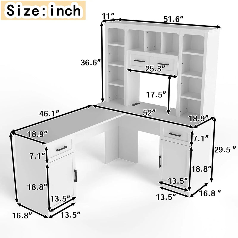 L-Shaped Computer Desk with 2 Cabinets and 2 Drawers by HouseOfZazla