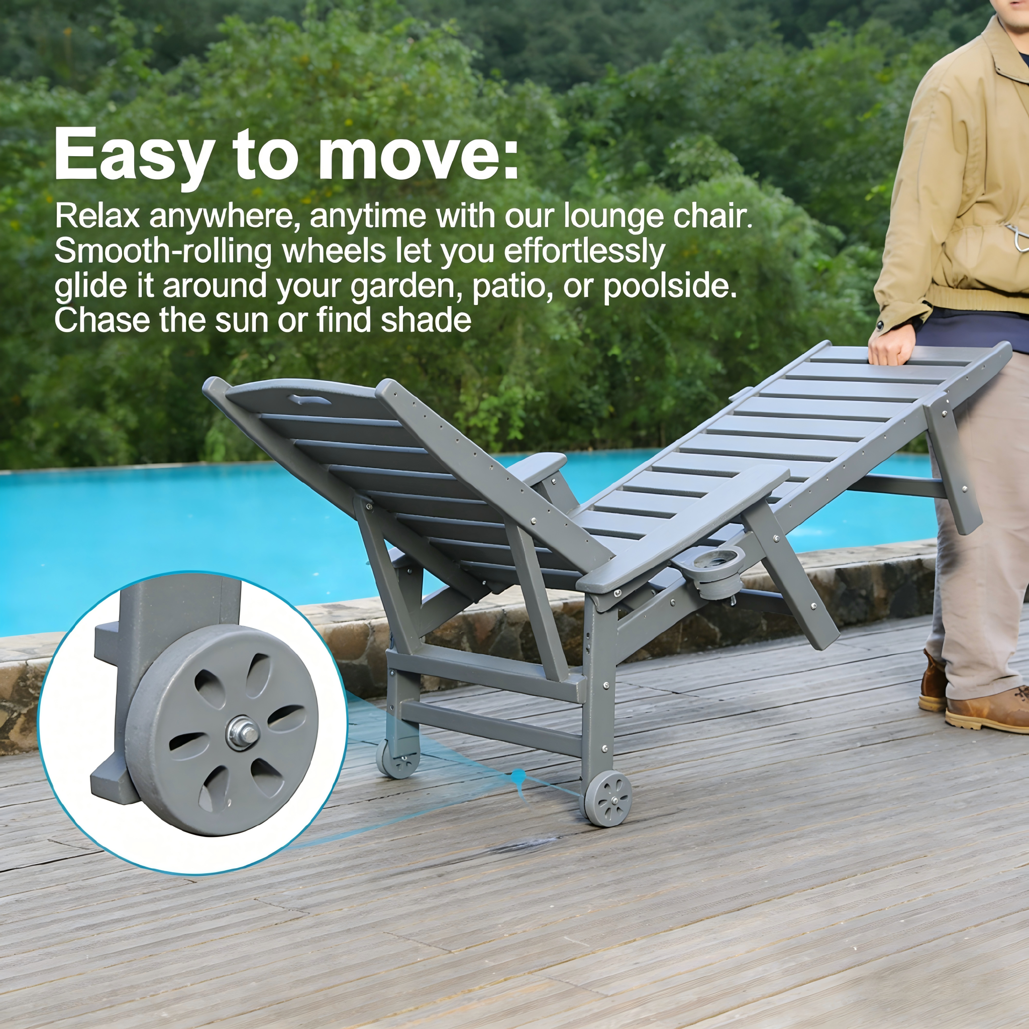 HDPE Chaise Lounge Chair Outdoor with Adjustable Backrest by HouseOfZazla