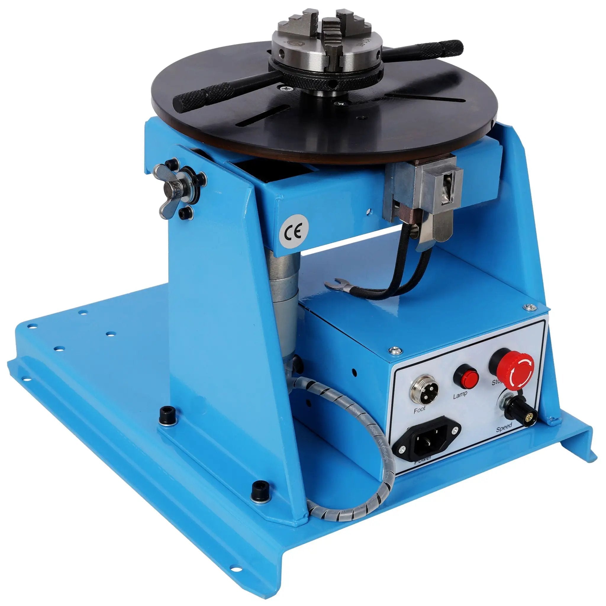 Portable Rotary Welding Positioner With 3 Jaw Lathe Chuck, 0 - 90° Turntable - Blue by HouseOfZazla