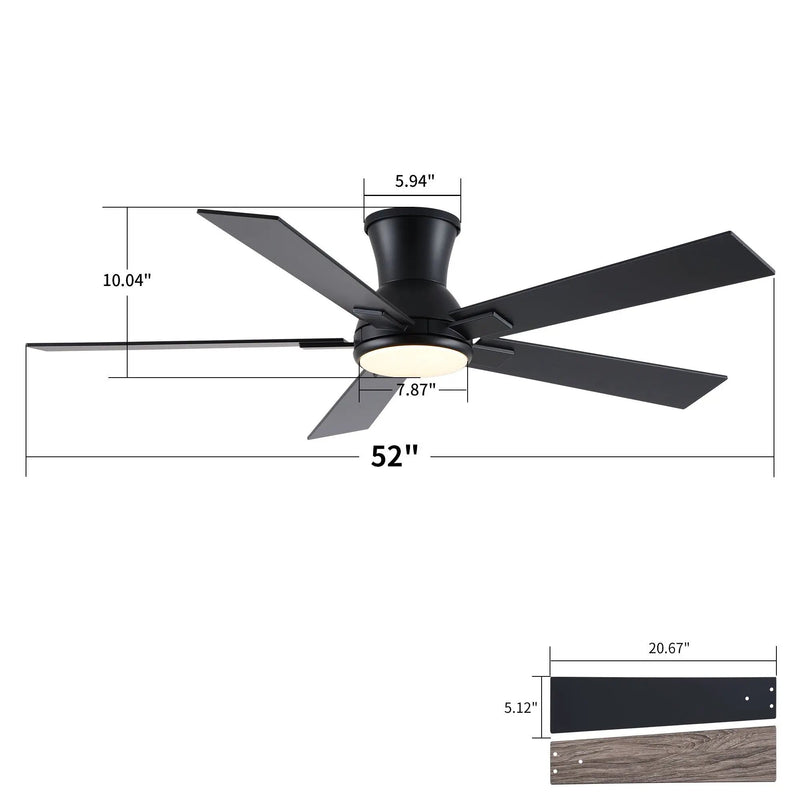 Low Profile Flush Mount Intergrated LED Ceiling Fan With Light And Reversible Quiet Motor by HouseOfZazla