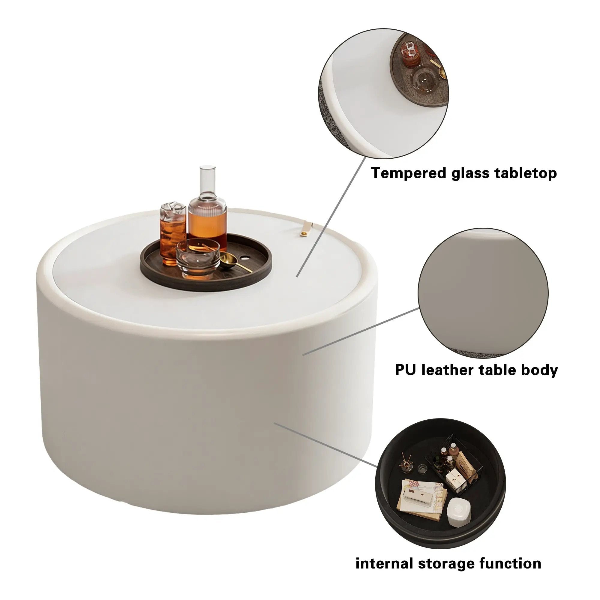 White Round Coffee Table with Tempered Glass Top by HouseOfZazla