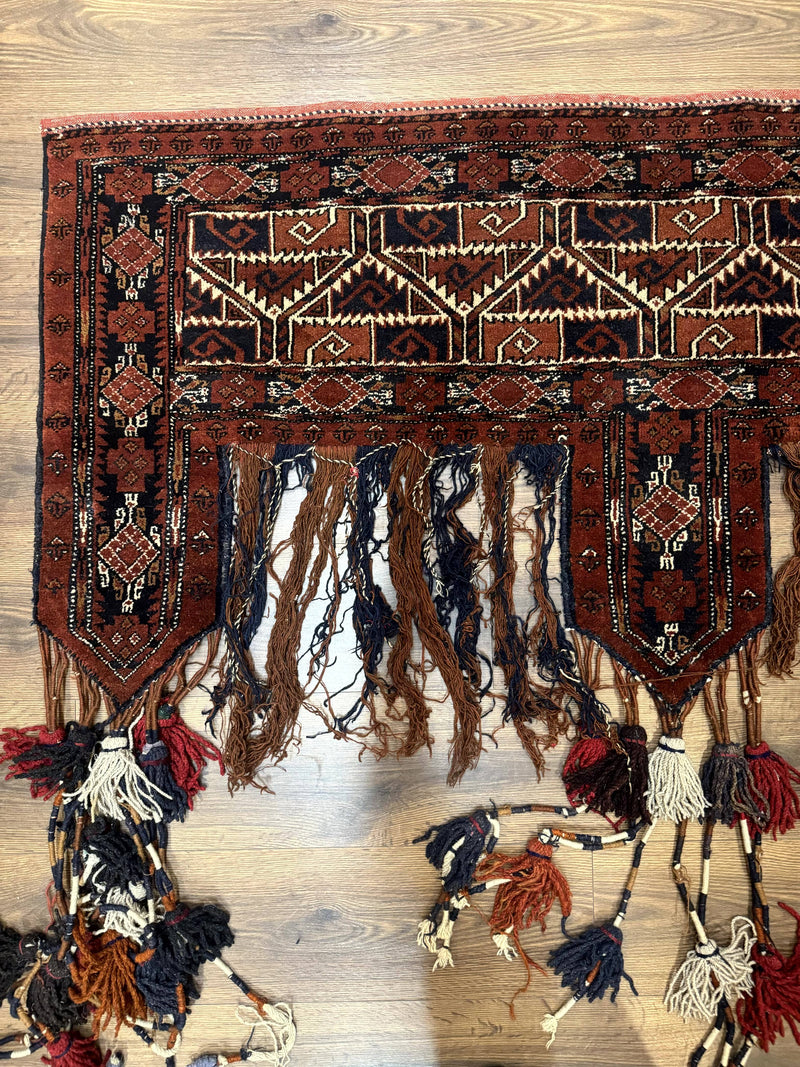 Antique Afghan Beshir Tent Header Textile Rug, Tribal Collectible, Wool by Jewel Rugs