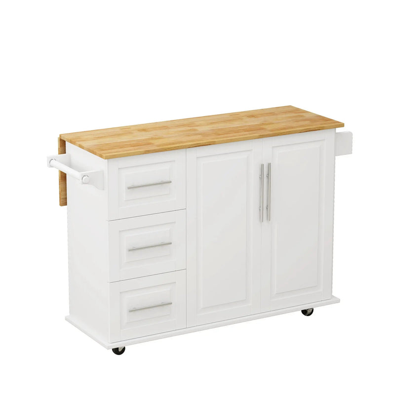 Kitchen Island Cart With 2 Door Cabinet, 3 Drawers, Spice Rack & Towel Rack - White by HouseOfZazla