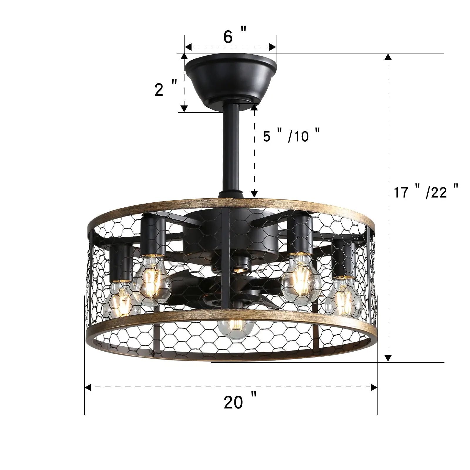 20" Industrial Caged Ceiling Fan With 7 - ABS Blades Remote Control, Small Ceiling Fan Reversible DC Motor - Black by HouseOfZazla