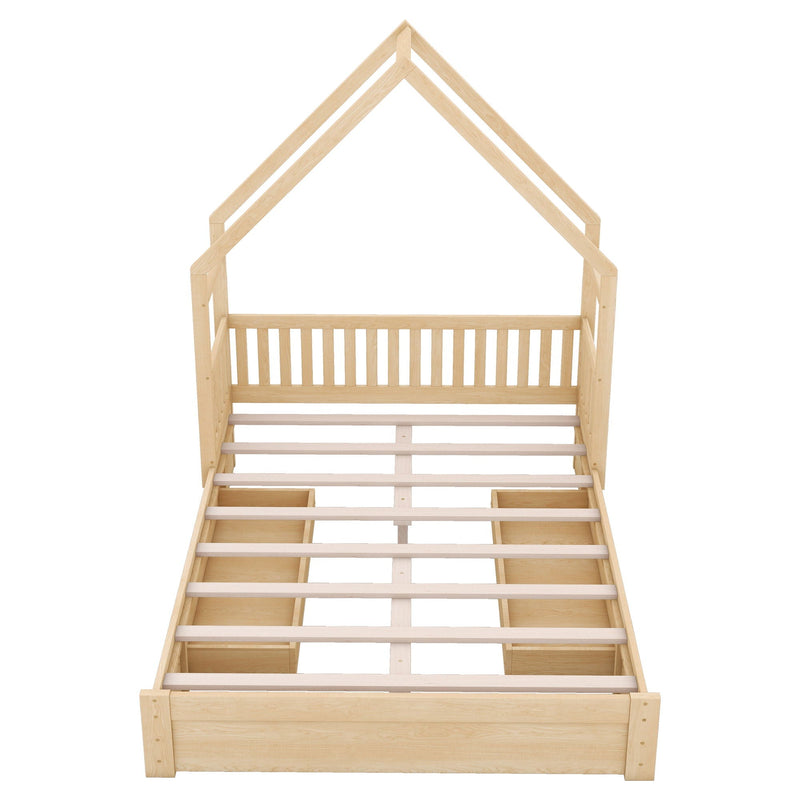 House Style Platform Bed With Guardrail And 2 Drawers by HouseOfZazla