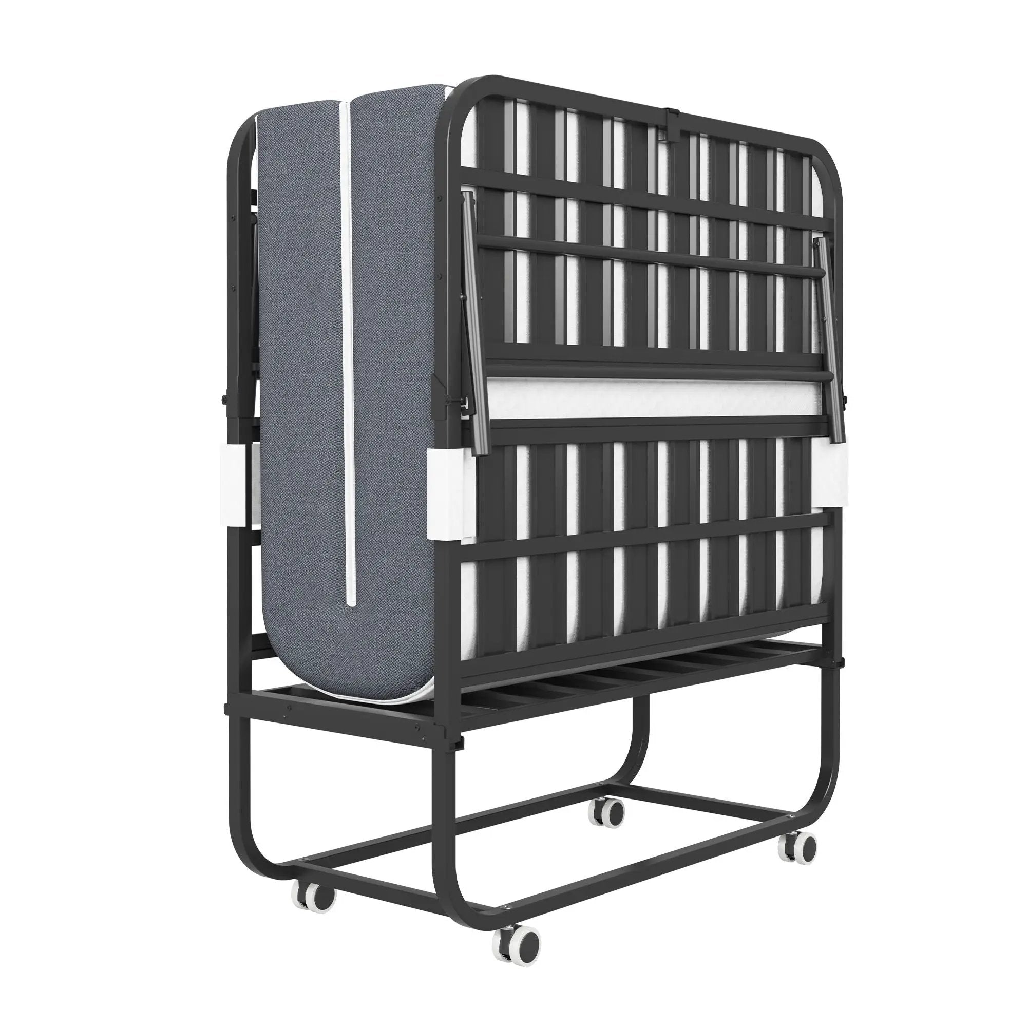 Twin Extra Long Folding Bed For Tall People, Heavy-Duty Rollaway Guest With Memory Foam Mattress - Black by Unique Piece Furniture