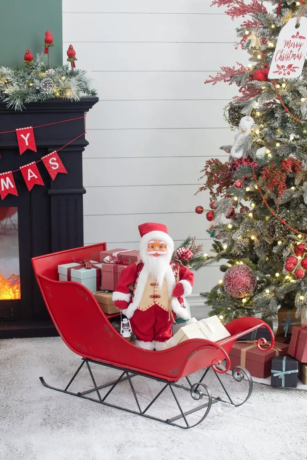 Iron Sleigh Large, Distressed Christmas Santa Sleigh Holiday Decoration by Unique Piece Furniture