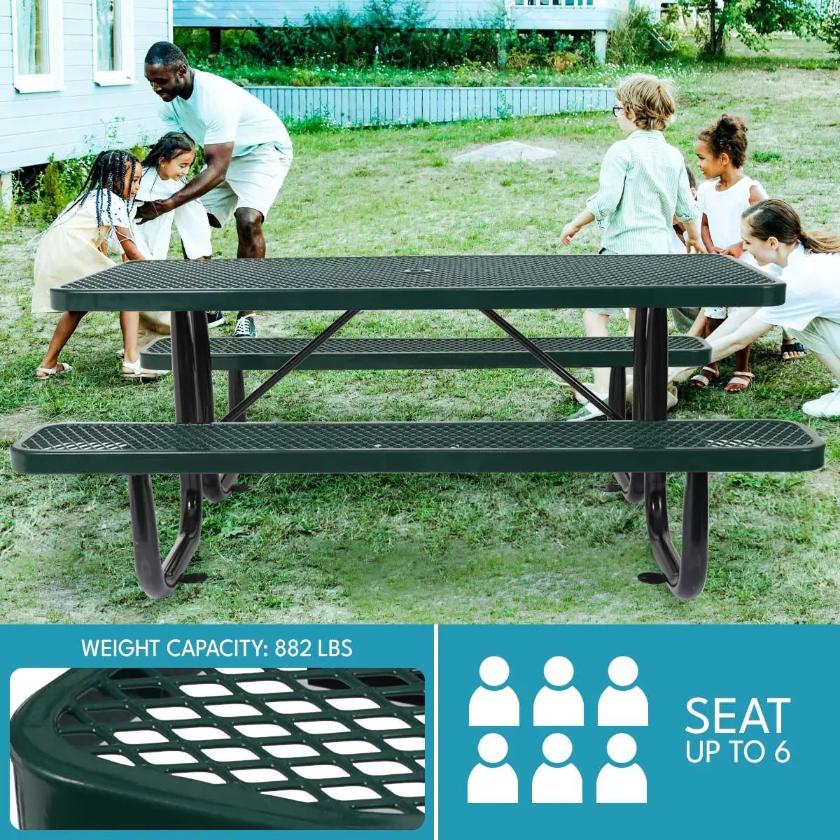 Outdoor Steel Picnic Rectangular Table With Umbrella Pole by Unique Piece Furniture