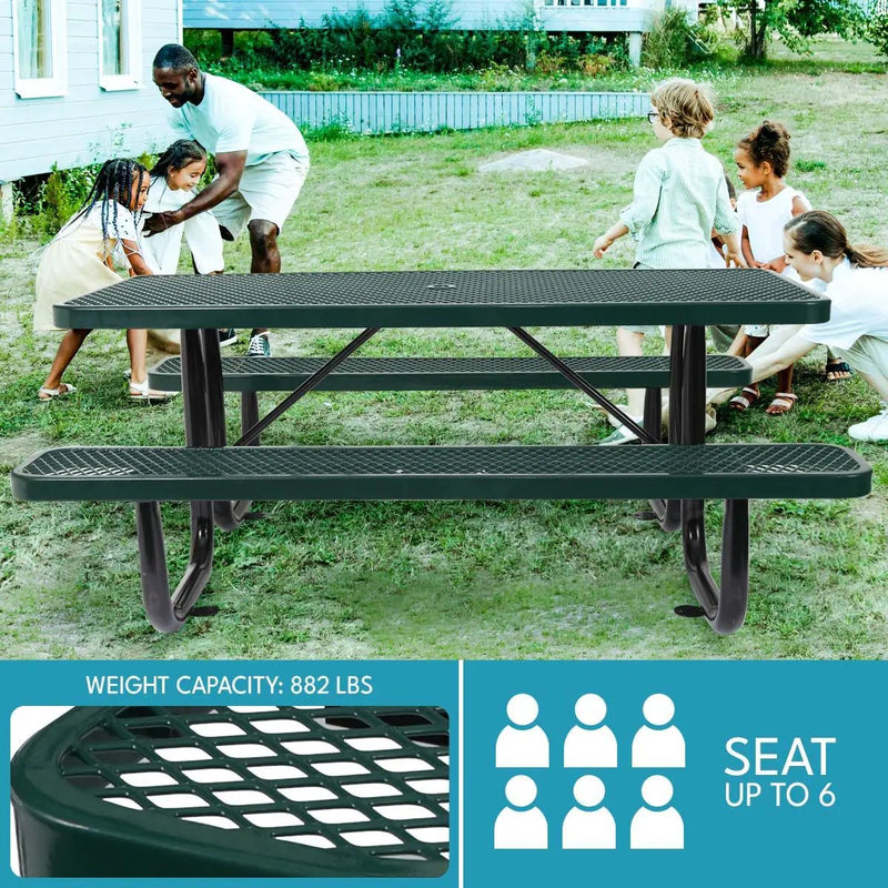 Outdoor Steel Picnic Rectangular Table With Umbrella Pole by HouseOfZazla