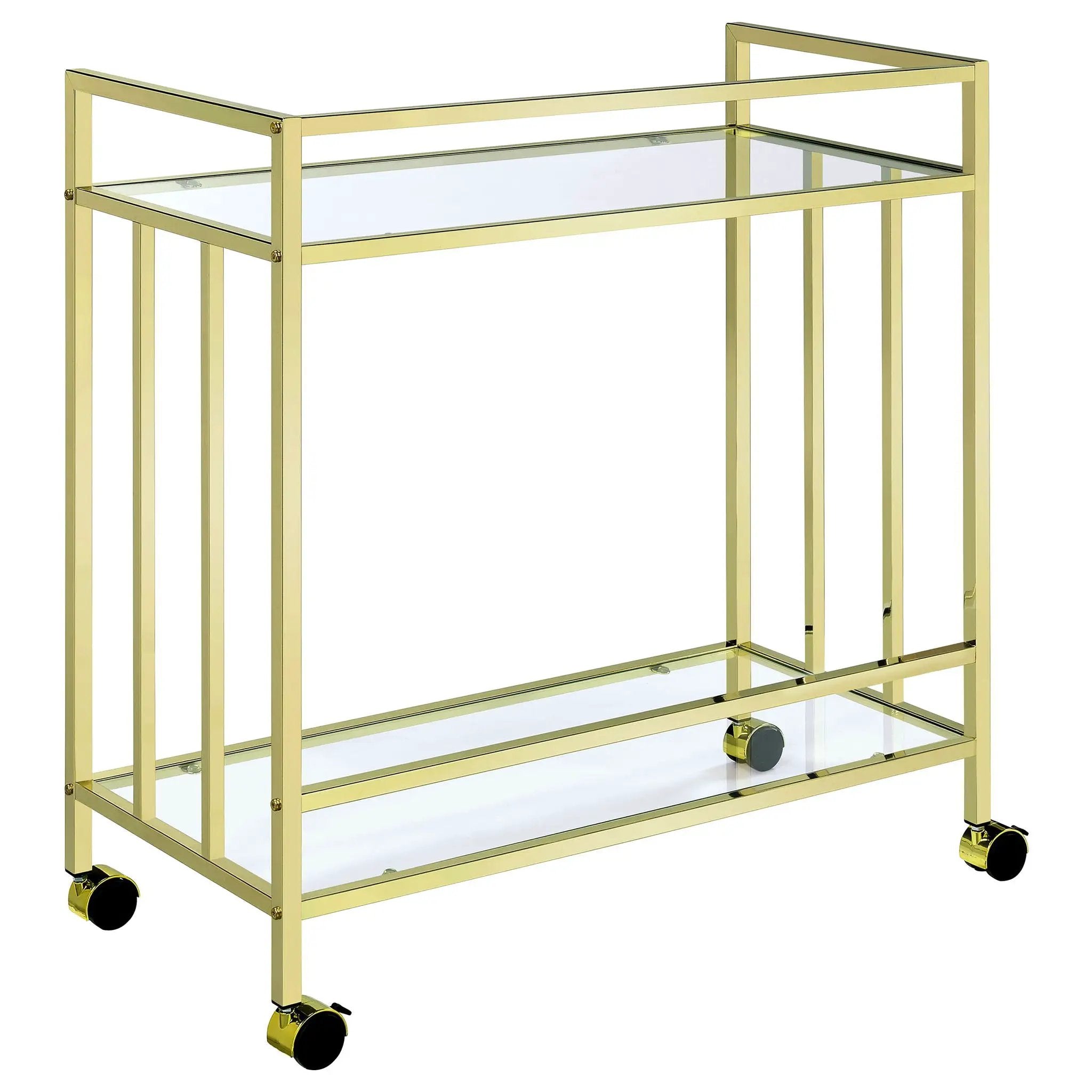 Cara 2-tier Rectangular Glass Shelf Metal Bar Cart Brass by Unique Piece Furniture