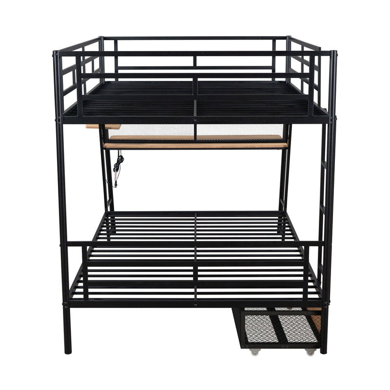 Full Size Bunk Bed With Built In Desk, Light, And 2 Drawers - Black by HouseOfZazla