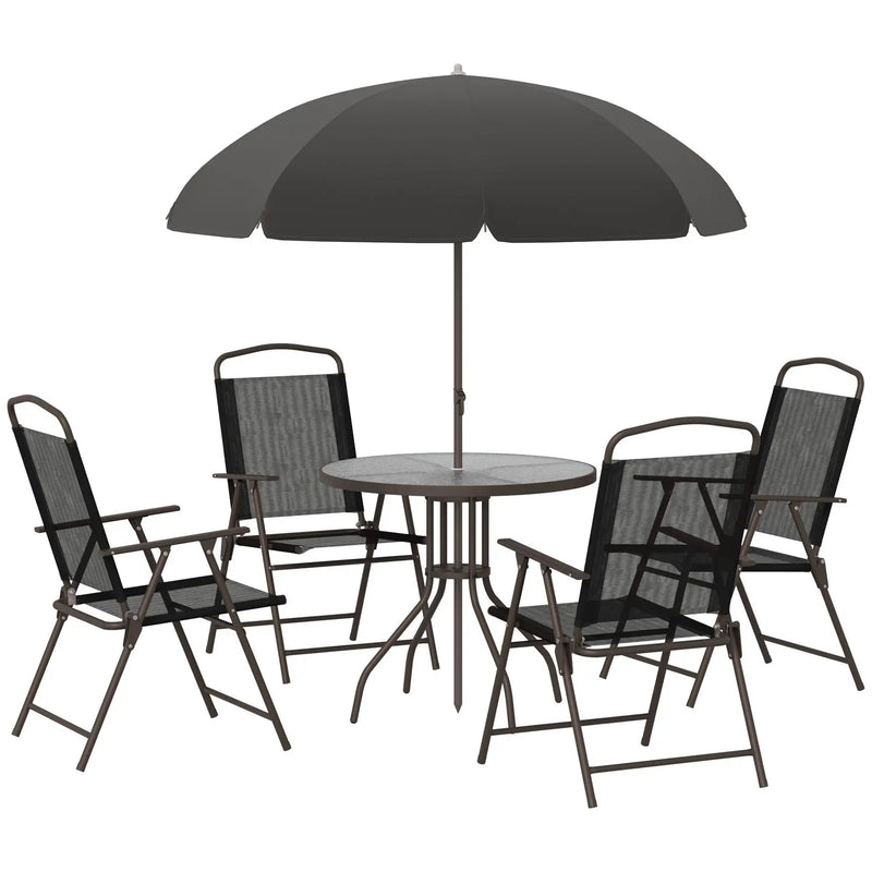 Outsunny - Patio Dining Set With Table Umbrella, Folding Chairs And Dining Table, Outdoor Patio Furniture Set by Unique Piece Furniture