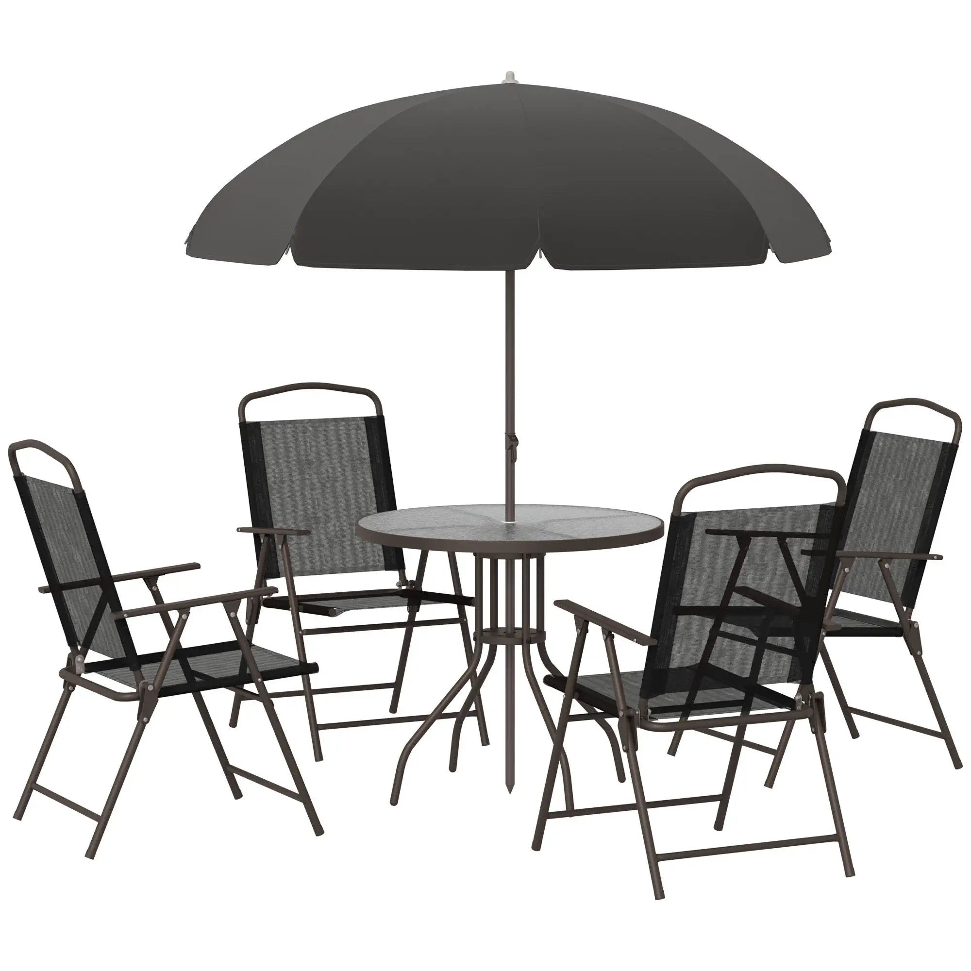 Outsunny - Patio Dining Set With Table Umbrella, Folding Chairs And Dining Table, Outdoor Patio Furniture Set by HouseOfZazla