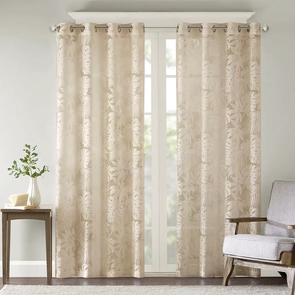 Palm Leaf Burnout Window Sheer Natural 50x84 Inches by HouseOfZazla