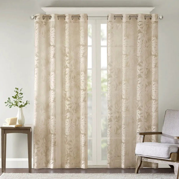 Palm Leaf Burnout Window Sheer Natural 50x84 Inches