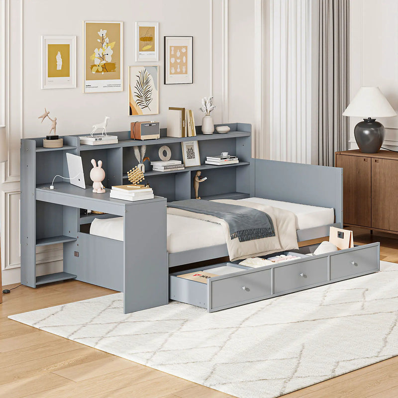Daybed With 3 Drawers USB Ports And Desk by HouseOfZazla