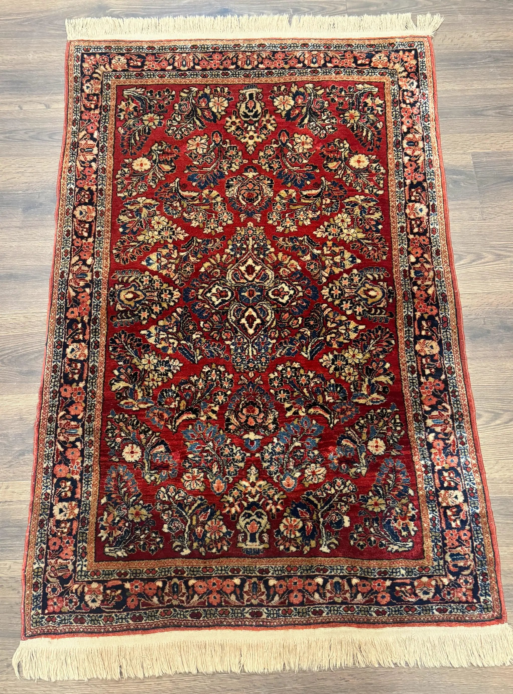 Antique Persian Sarouk Rug 3x5, Red, Floral, 200 KPSI by Jewel Rugs
