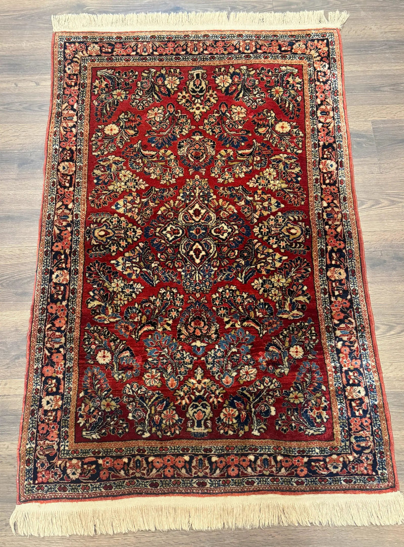 Antique Persian Sarouk Rug 3x5, Red, Floral, 200 KPSI by Jewel Rugs