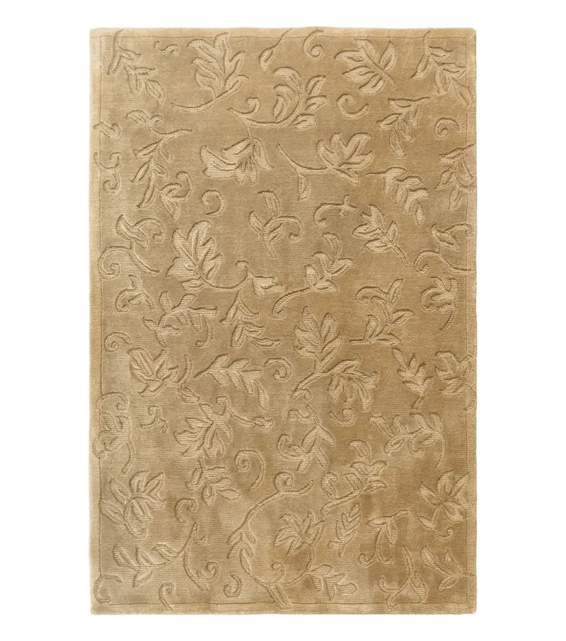 Modern Tibetan Rug 3.7 x 5.5, Carved Floral Design, Wool and Silk Highlights by Jewel Rugs
