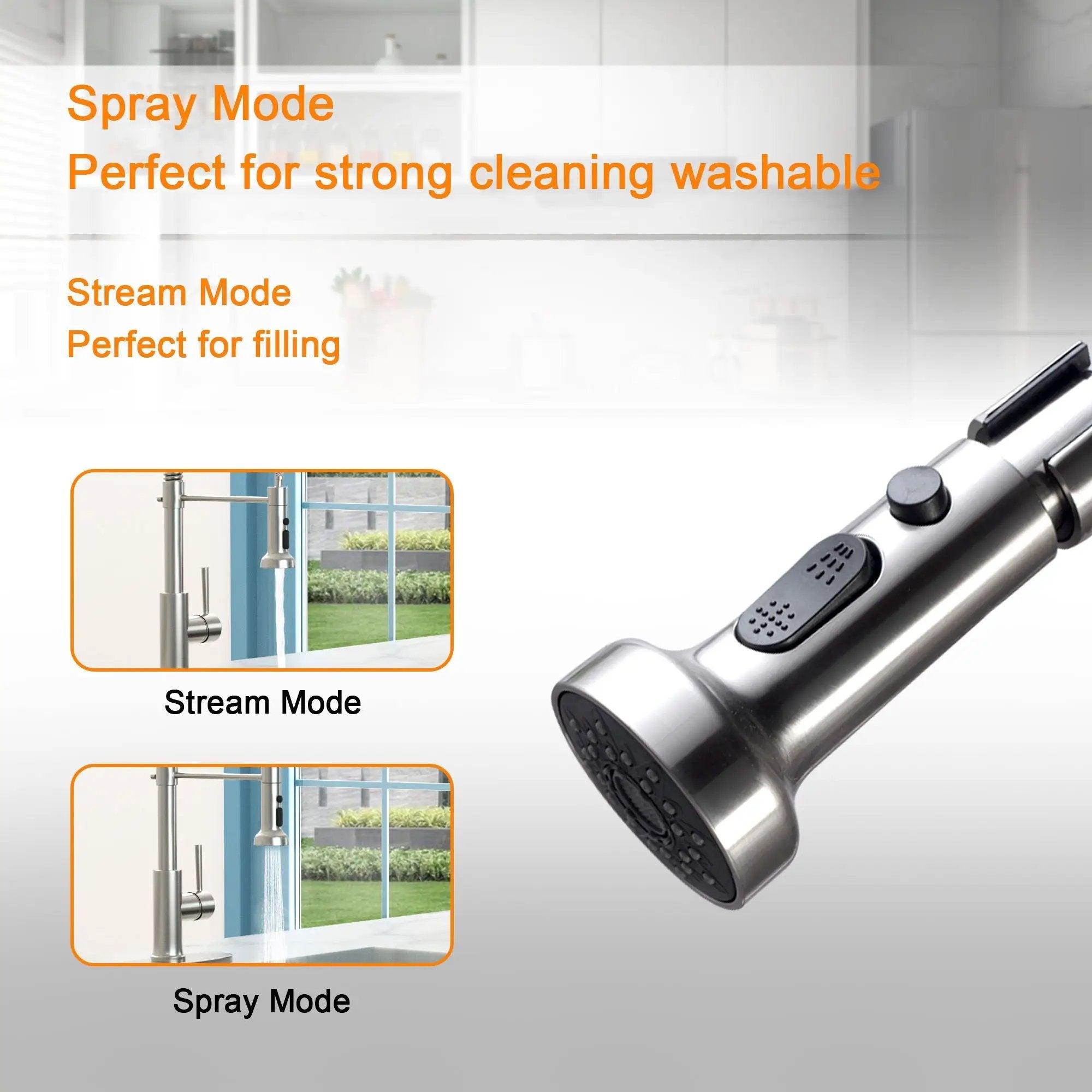21" Commercial Kitchen Faucet With Dual Function Pull Down Sprayhead In, Stainless Steel - Brushed Nickel by HouseOfZazla