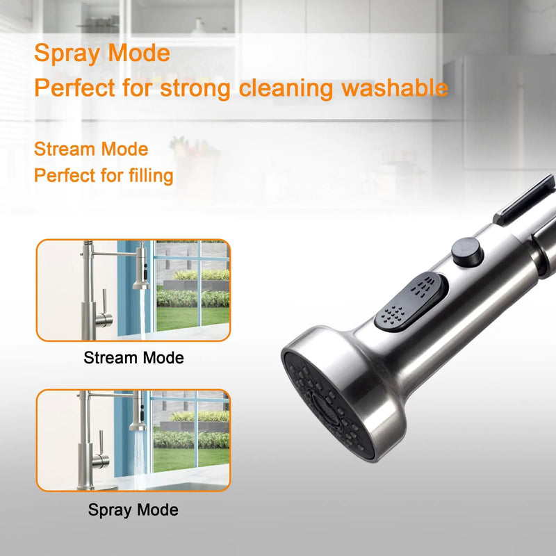 21" Commercial Kitchen Faucet With Dual Function Pull Down Sprayhead In, Stainless Steel - Brushed Nickel by HouseOfZazla