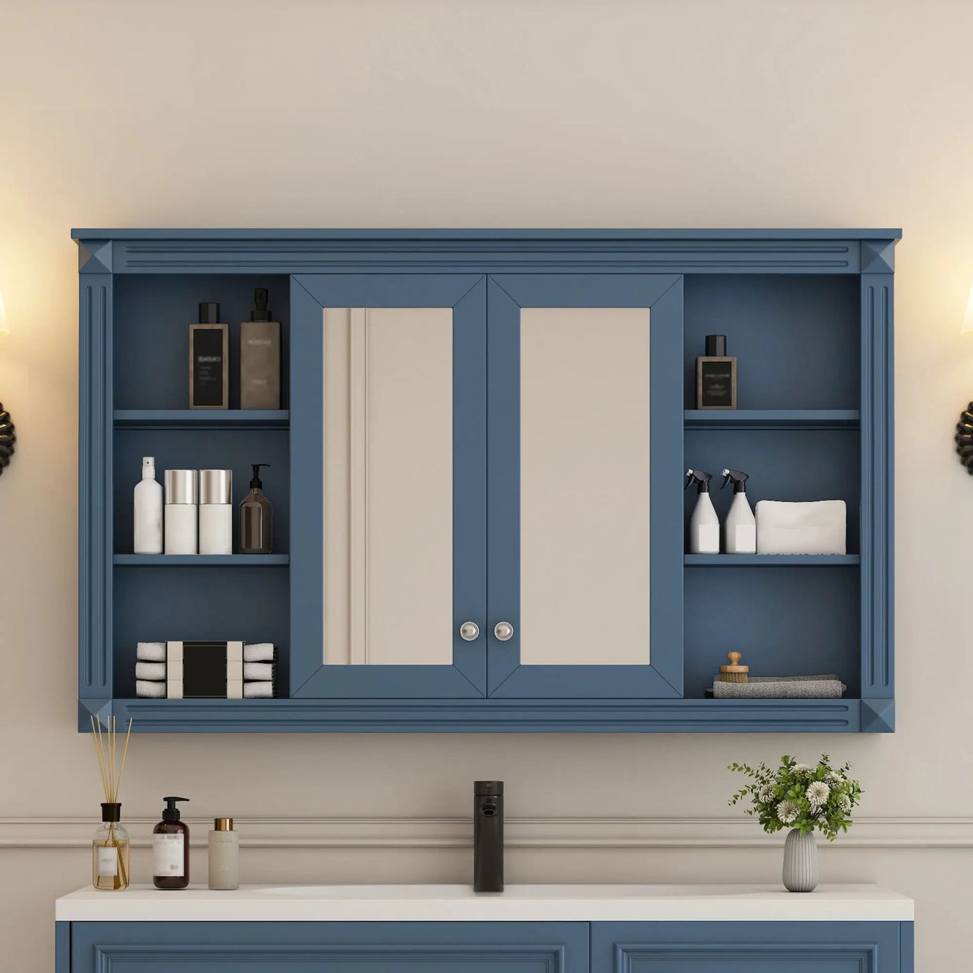 Wall-Mounted Mirror Cabinet With Adjustable Shelf and Open Shelves by HouseOfZazla