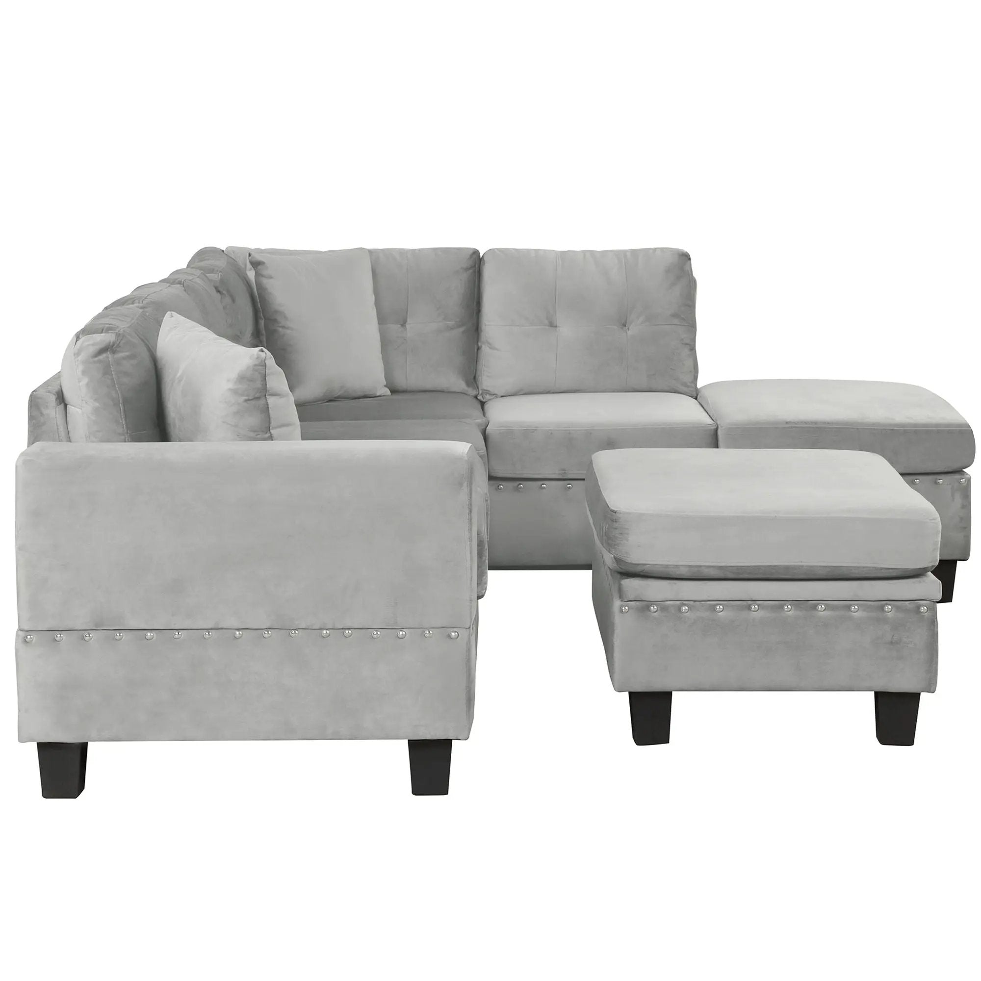 Modern Sectional Sofa With Storage Ottoman, L - Shape Couch With 2 Pillows And Cup Holders by HouseOfZazla