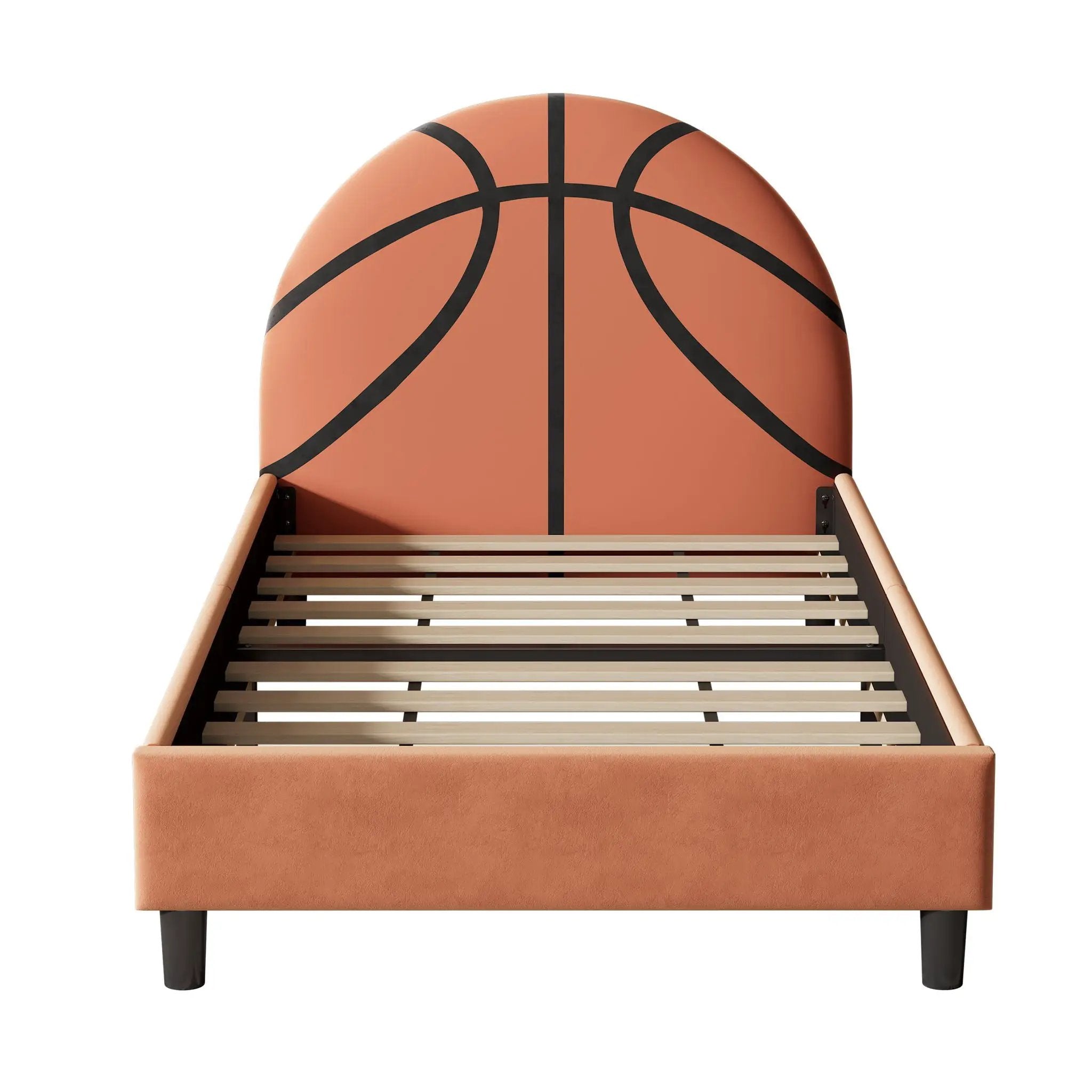 Basketball Design Upholstered Twin Platform Bed Sport Style Bed For Boys & Girls, Teens - Orange by HouseOfZazla