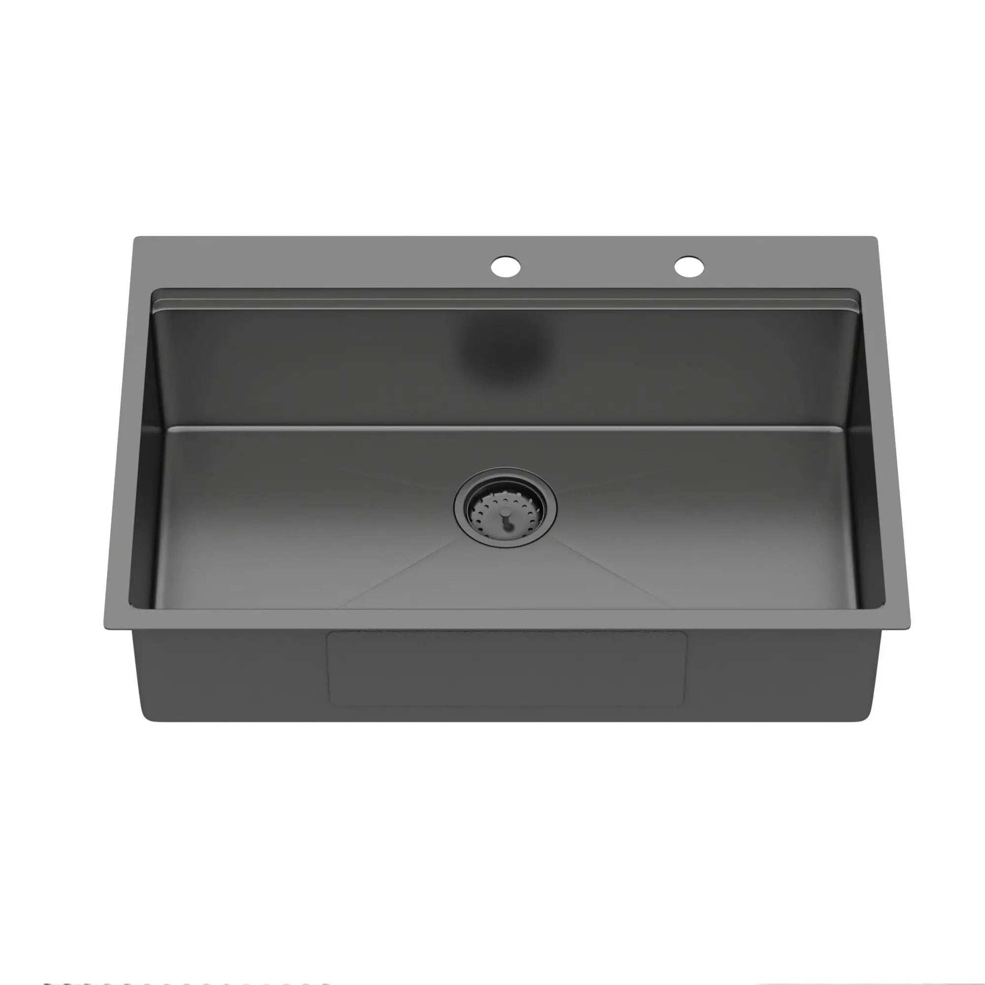 Drop In Kitchen Sink With Pull Out Faucet And Soap Dispenser, Single Bowl Topmount Sink - Gunmetal Black by HouseOfZazla