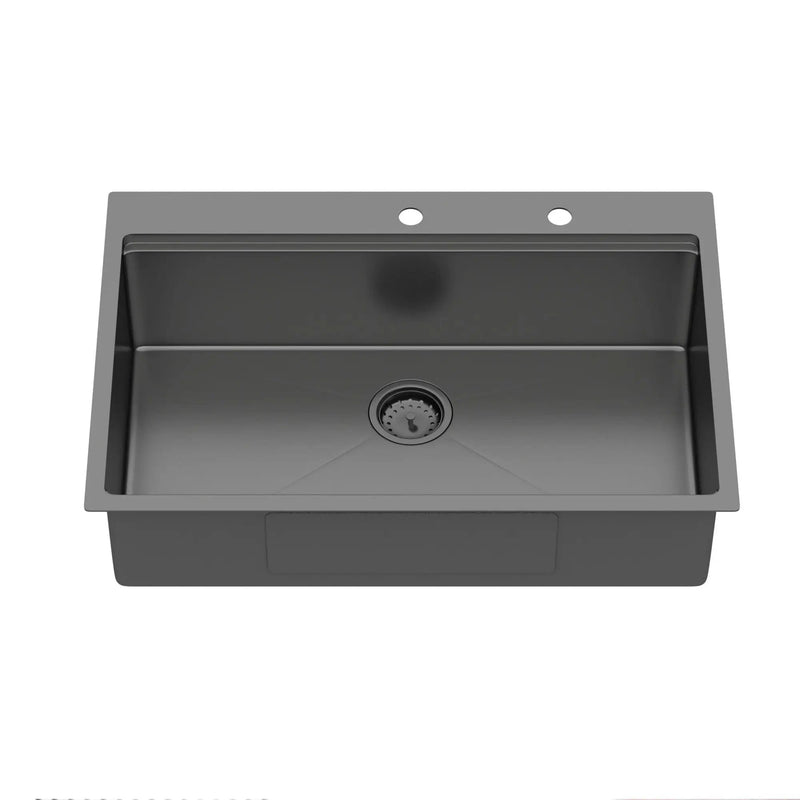 Drop In Kitchen Sink With Pull Out Faucet And Soap Dispenser, Single Bowl Topmount Sink - Gunmetal Black by HouseOfZazla