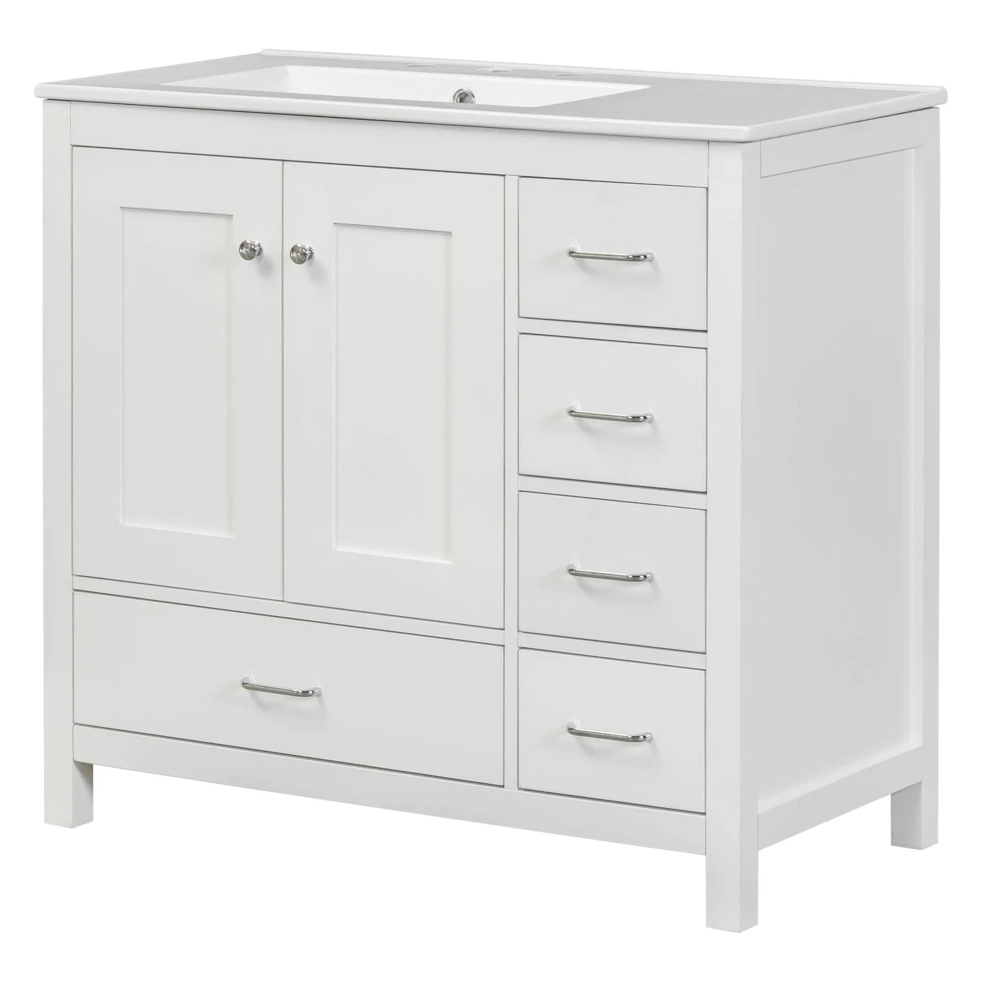 Bathroom Vanity With Ceramic Sink Combo, Abundant Storage Cabinet 2 Soft Close Doors And 5 Drawers by HouseOfZazla