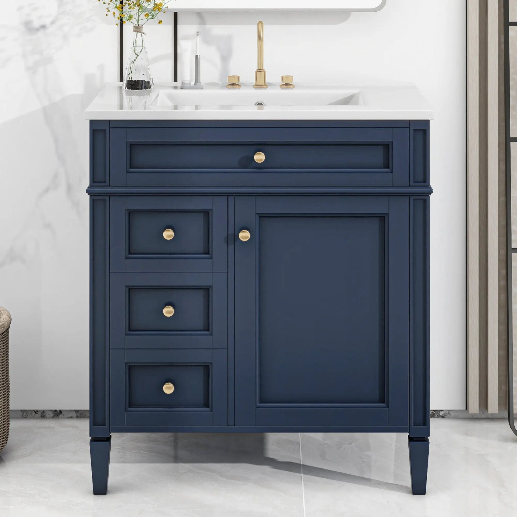 Bathroom Vanity With Top Sink, Storage Cabinet With 2 Drawers, Tip Out Drawer by Unique Piece Furniture