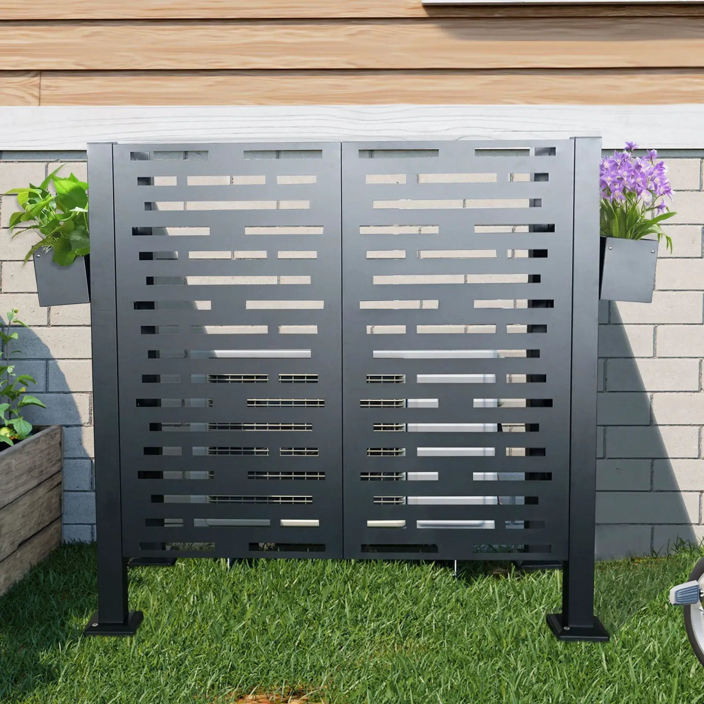 Air Conditioner Fence For Outdoor Units, Metal Privacy Fence Cover, Perfect To Conceal Air Conditioning Units, 3 Fence Panel by HouseOfZazla