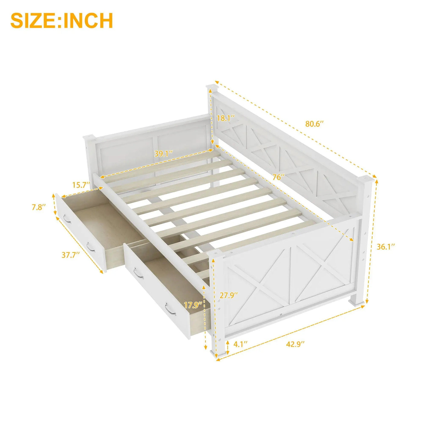 Modern Daybed With 2 Large Drawers, X Shaped Frame by Unique Piece Furniture