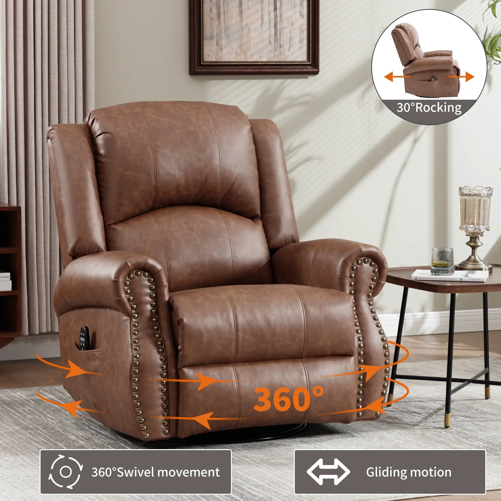Heat Massage Manual Recliner Chair with Rocker and Swivel by HouseOfZazla