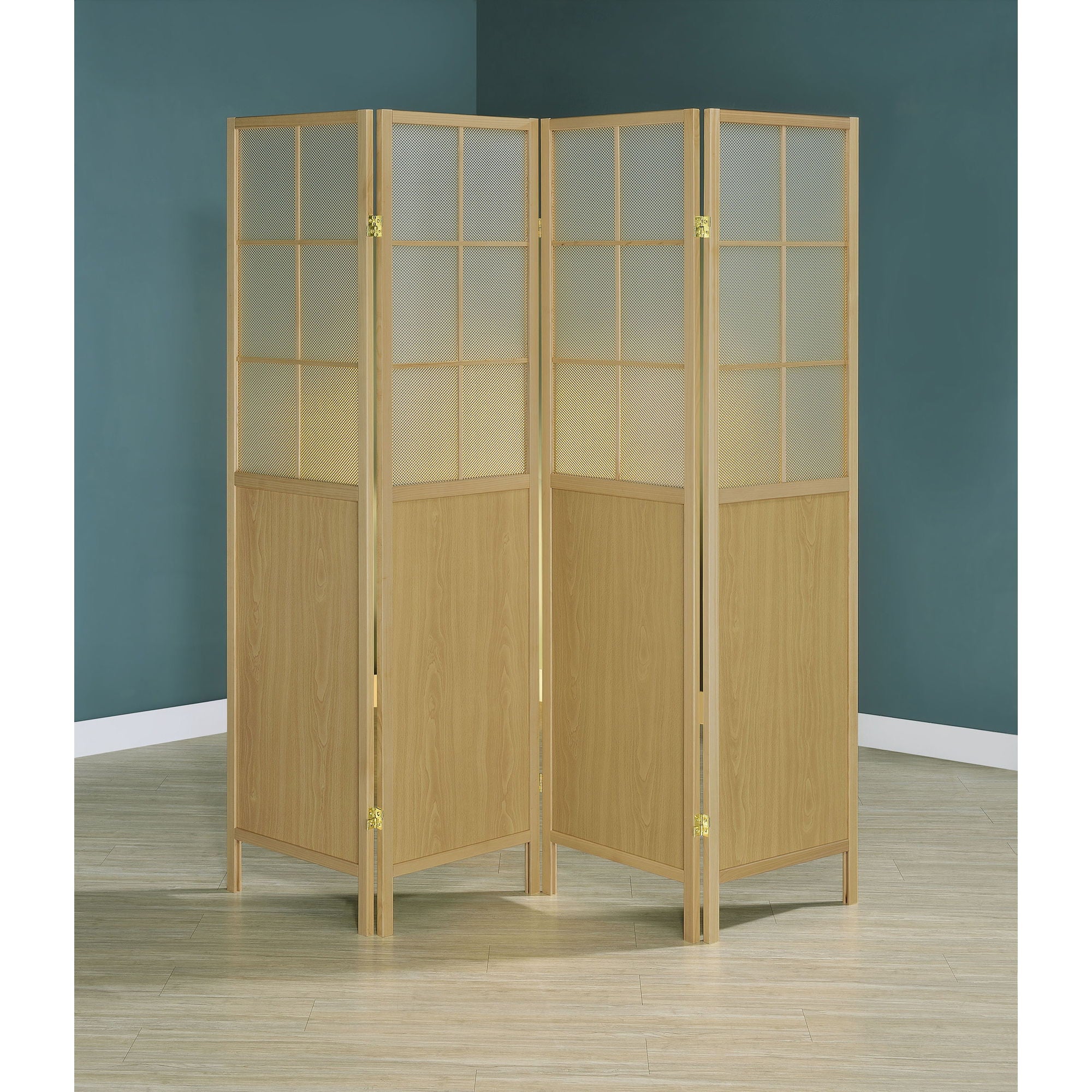 Gabby - 4 Panel Divider Folding Shoji Screen With Windowpane Details - Natural by HouseOfZazla
